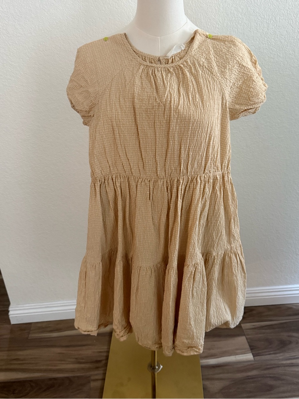 Mango MNG Girls Light Yellow Crinkled Dress Size 7/8 NWOT Relaxed Fit